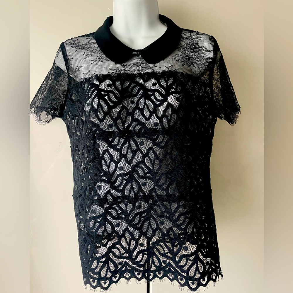 Sandro black lace Peter Pan collar Rosen blouse size 3 - Picture 2 of 7